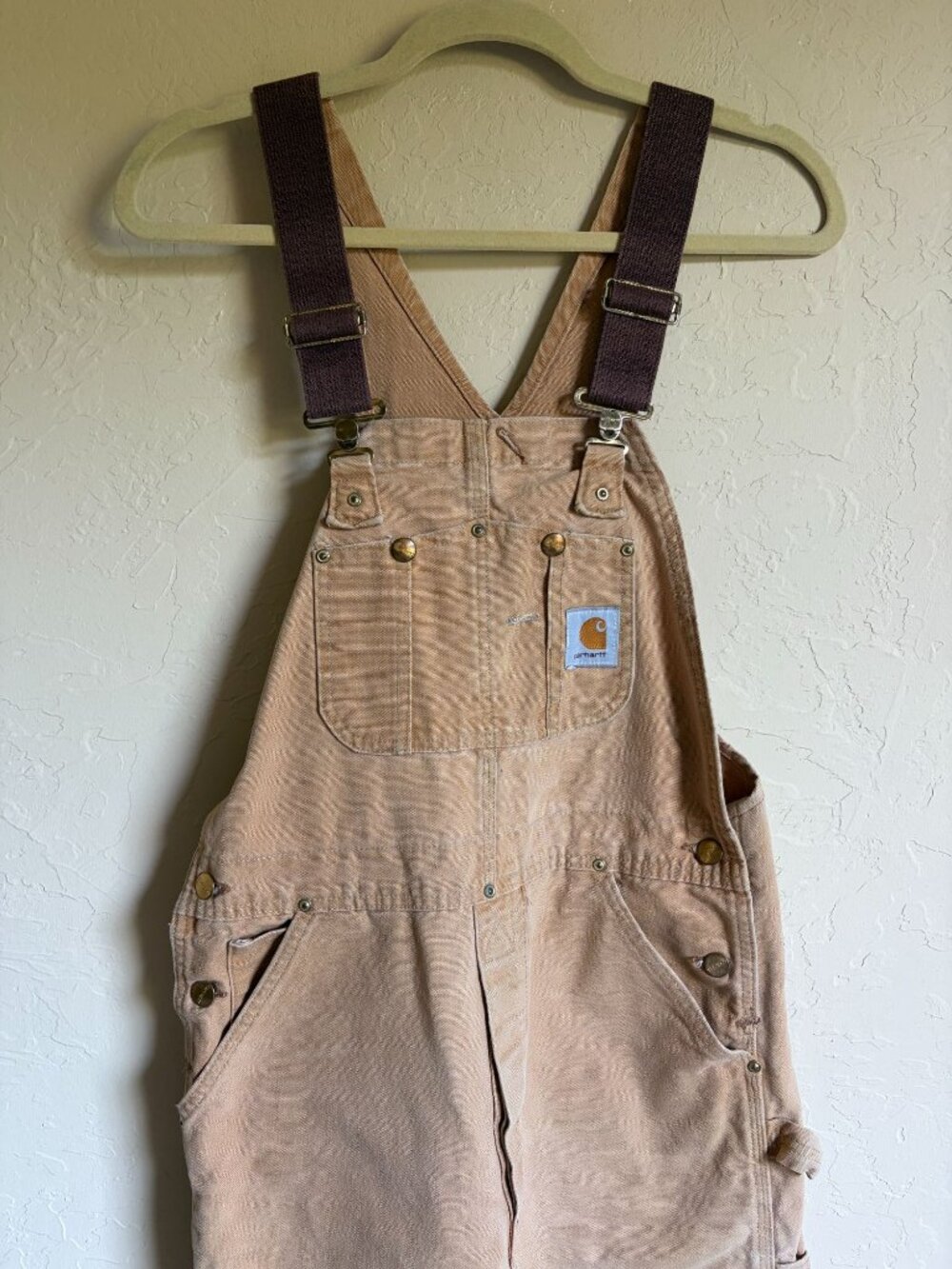 Carhartt Overalls Tan Khaki Duck Canvas Coveralls Men's US Medium Workwear - Picture 3 of 11